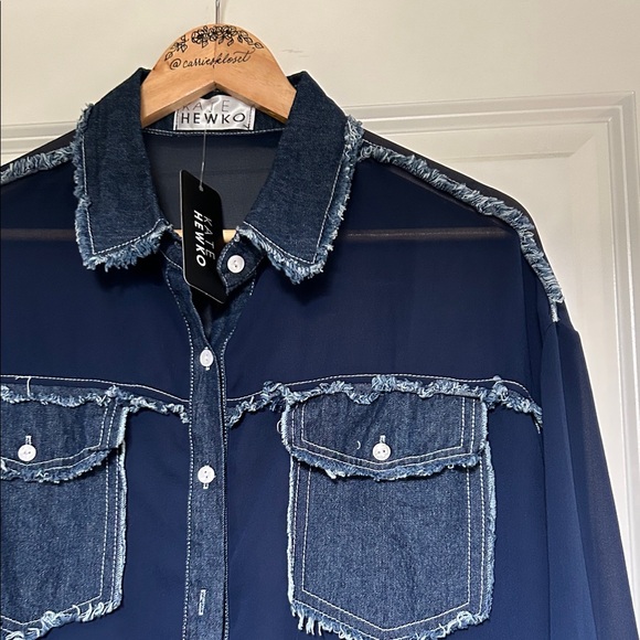 Kate Hewko Tops - Kate Hewko NWT Sheer Denim Trim Button Up Dress Tunic one size